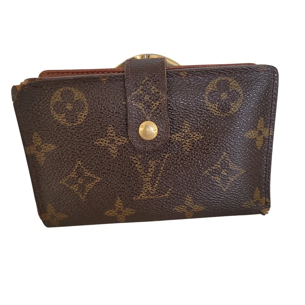 Louis Vuitton Monogram French Wallet Kiss Lock Bifold M61663 Brown TH0070
